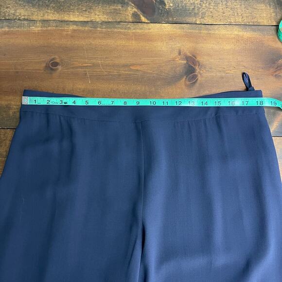 Eileen Fisher Navy Blue Silk Straight Leg Side Zip Trouser Pants Women's Large - Picture 10 of 10